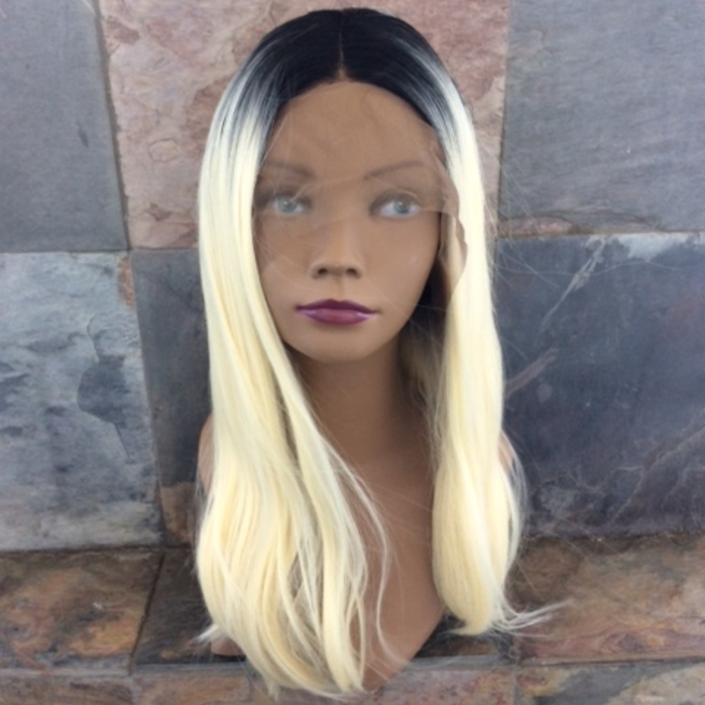 Ombre black and blond synthetic lace front wig